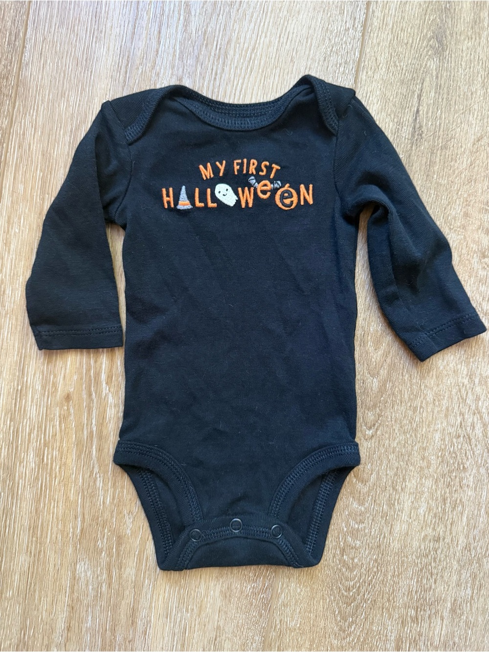 Carter's Black Long-Sleeve Bodysuit with Orange & White Halloween Embroidery